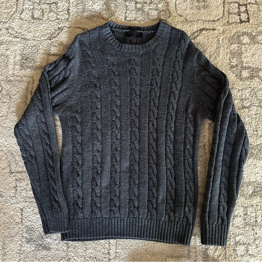 Men's Altitudine Premium Gray Cable Knit Wool Blend Sweater Sz Large